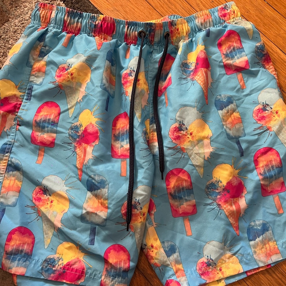Colorful Ice Cream Print Swim Trunks